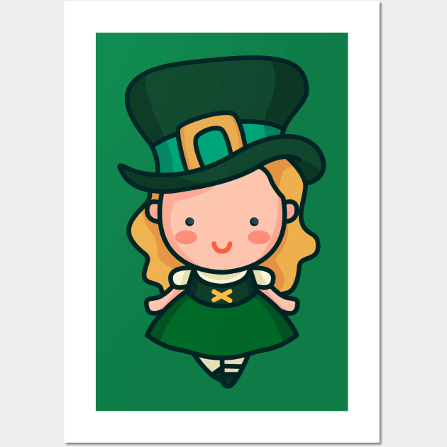 Kawaii Cute Irish Leprechaun Girl Cartoon Wall Art by SLAG_Creative